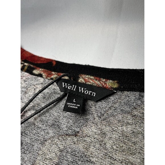 Well Worn Womens Soft V Neck Black Floral‎ Long Sleeve Top Pullover Size Large - Picture 3 of 9